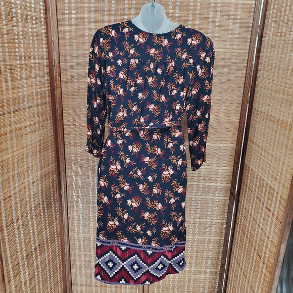 ♤ BeachLunchLounge Belted Floral Tunic Dress Size Small Black Gold Burgundy - Picture 9 of 10